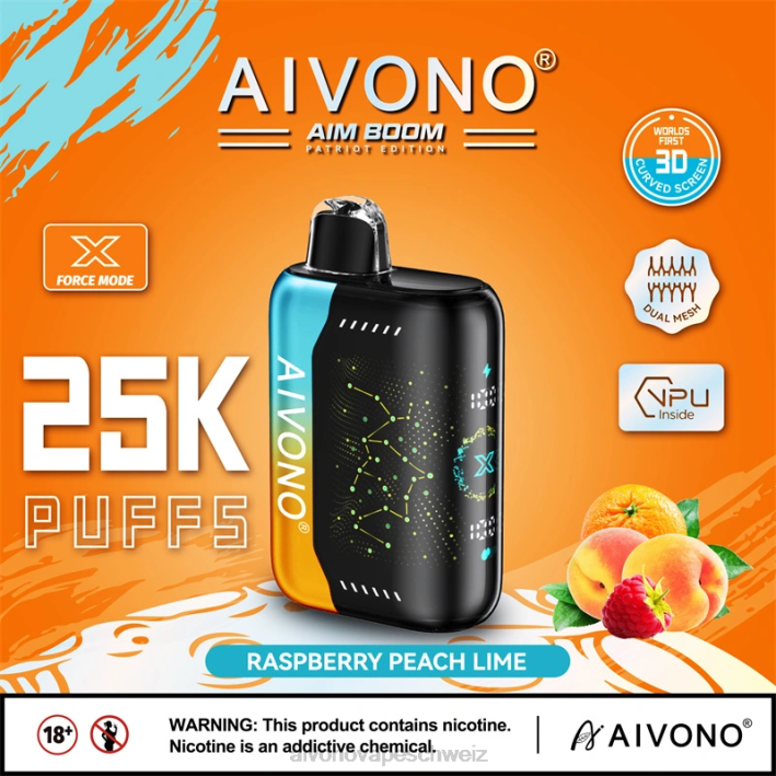 Aivono AIM BOOM 25000 Himbeer-Pfirsich-Limette - 0640350 Aivono Vape Schweiz