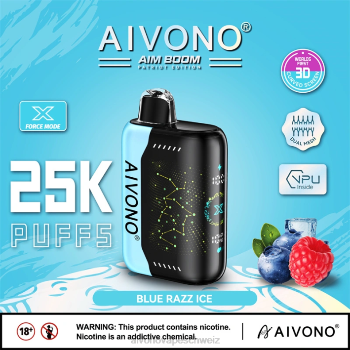 Aivono AIM BOOM 25000 blaues Razz-Eis - 0640345 Aivono Schweiz